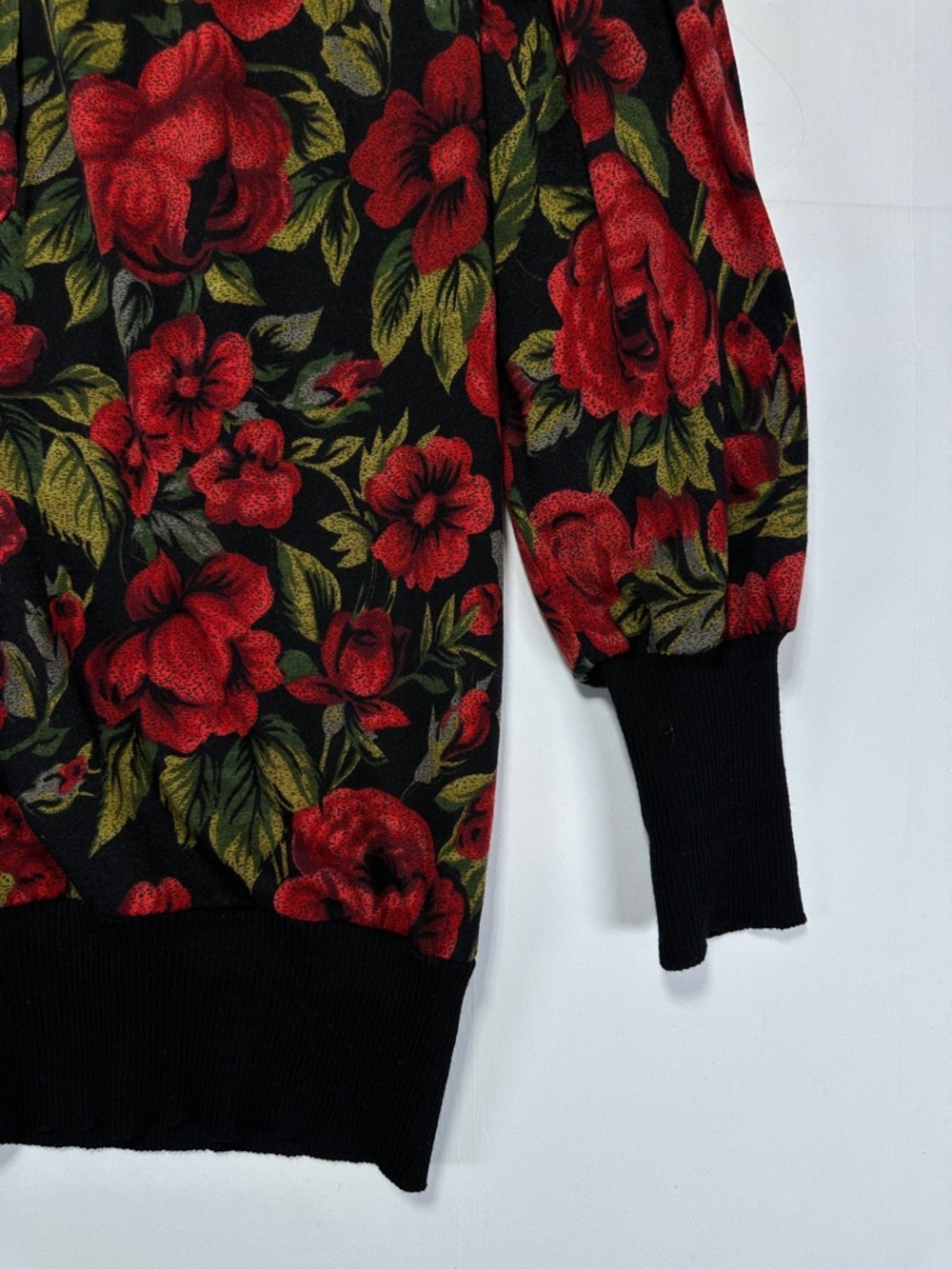 Vintage Gibi Roma Wool Floral Tunic Blouse Red Rose Print Collared Top 12 - Picture 3 of 10
